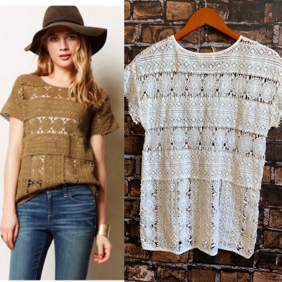 Anthropologie Tops - ☀️Anthropologie Karen Lace Top in Cream Color